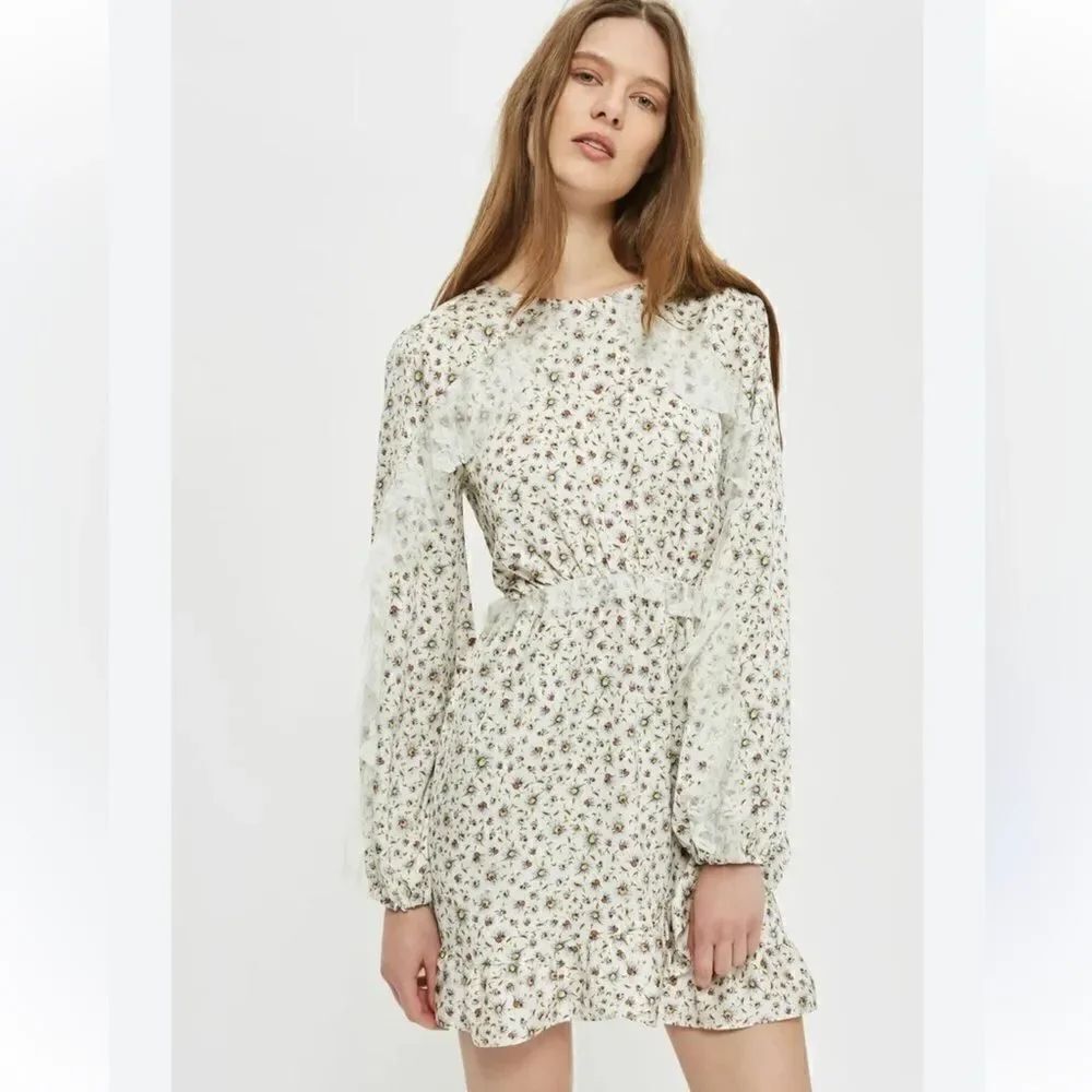 Topshop Floral Ruffle Keyhole Dress Women’s 4